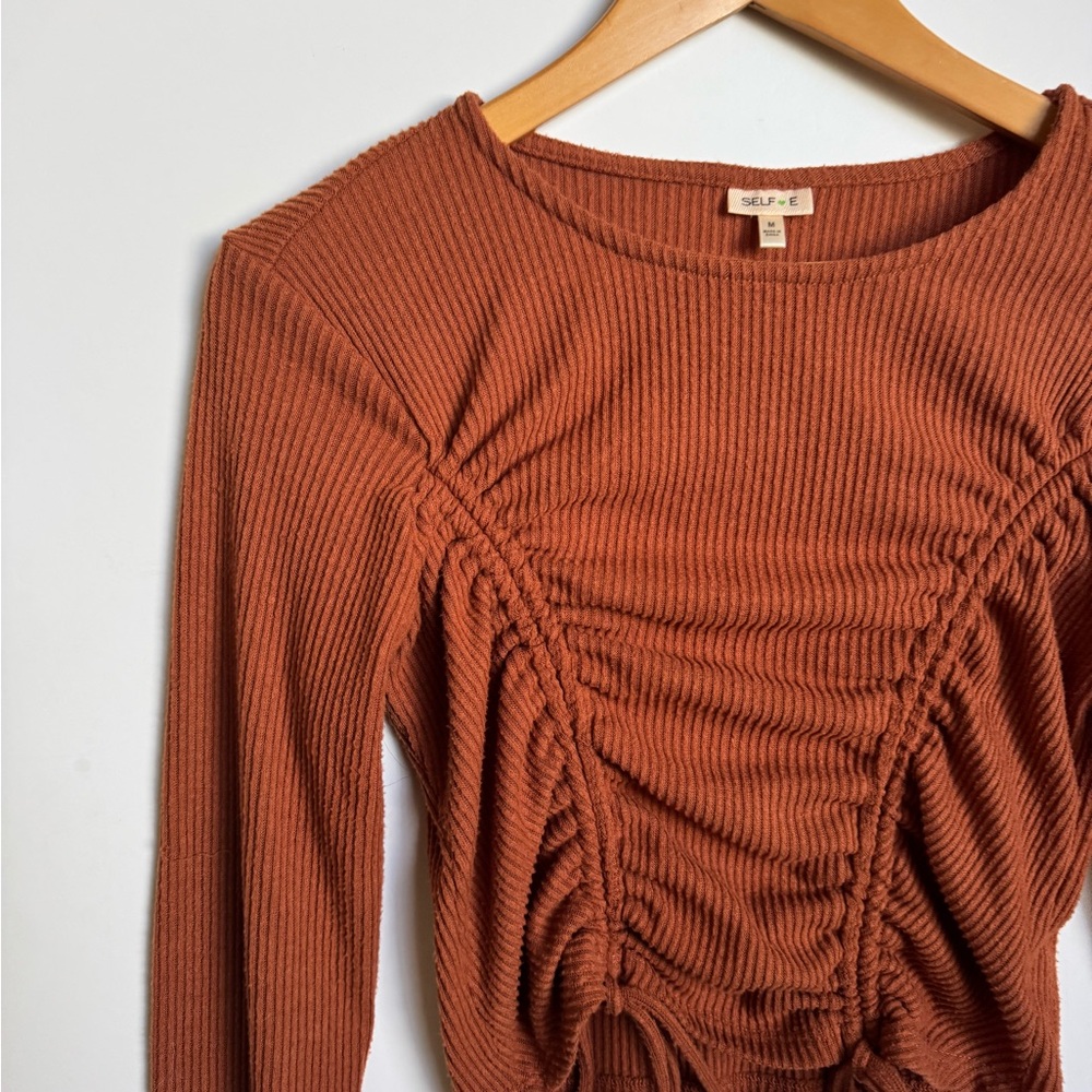 Rust Ribbed Long Sleeve Top - Picture 2 of 14